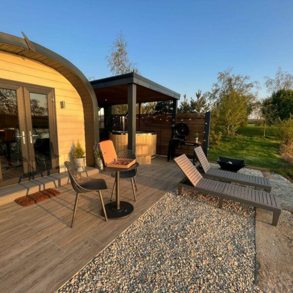 The modern new glamping pods at New Farm Fishery in Cheshire