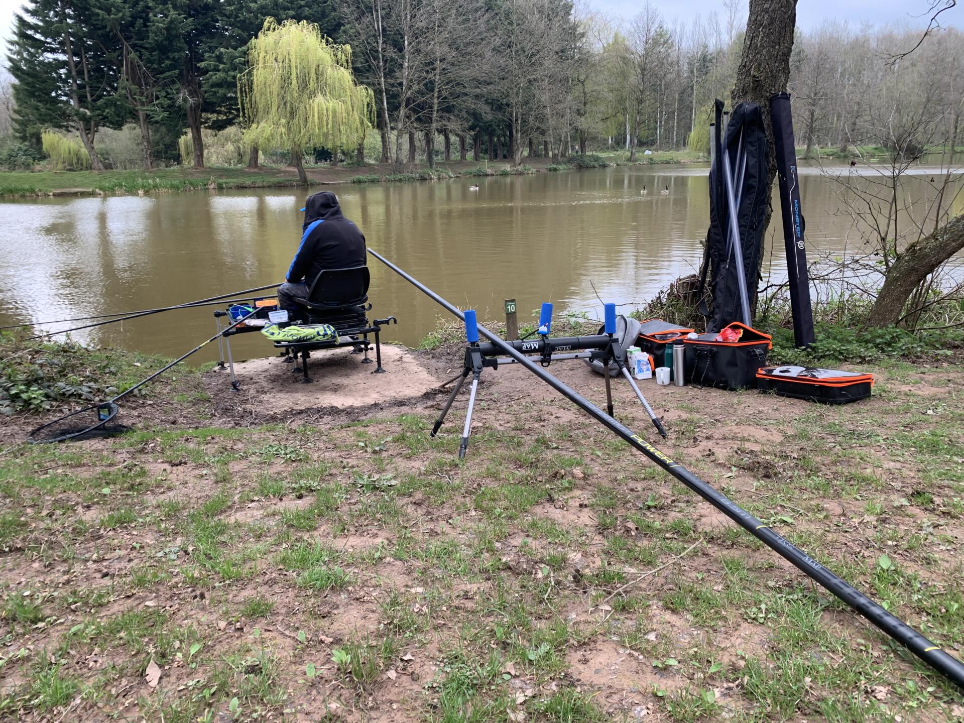 Pole fishing on a lake
