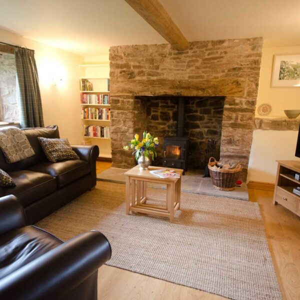 The lounge at Cabalva Mill Cottage fishing holidays on the River Wye in Herefordshire
