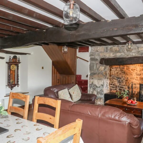 The lounge at Ty Bwlcyn holiday cottage and glamping pods near Pwllheli in North Wales