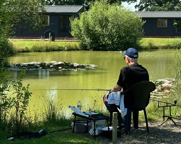 Enjoying a spot of fishing at High Lodge in Suffolk