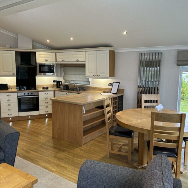 Inside a Glen Mhor Lodge at Wold View Country Park in Lincolnshire